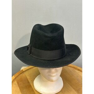 Churchill Ltd Fedora Mens 7 Black Neiman Marcus Felt Grosgrain Ribbon Hat